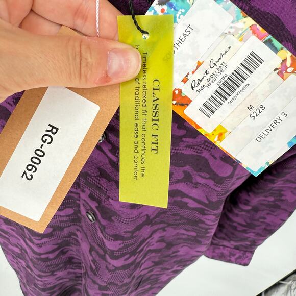Robert Graham Woven Button Front Long Sleeve Shirt Glory Days Dark Purple  M - Picture 8 of 9